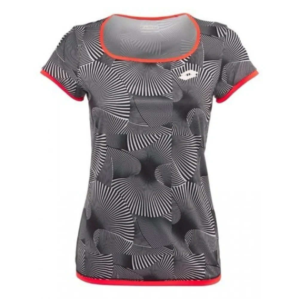 LOTTO Tech Tennis Tee Short Sleeve T-Shirt Black White Orange Trim Size Medium - Picture 4 of 12